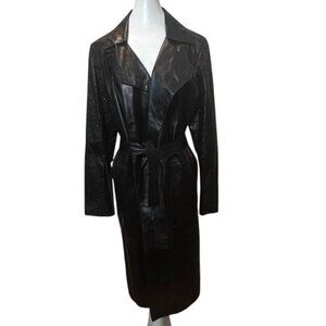 Vintage Di Vita Women's 12 Perforated Leather Full Length Jacket Waist Tie Black